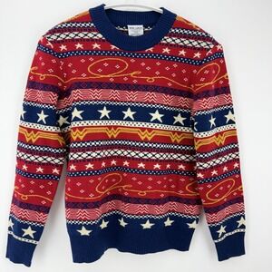 BoxLunch Wonder Woman Fair Isle Ugly Holiday Sweater Red Blue Stars Women Small